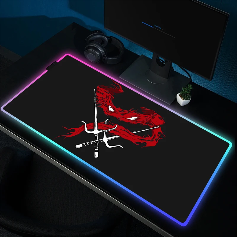 Светодиодный игровой коврик для мыши Oni, резиновый коврик для мыши, RGB геймерский нескользящий коврик для мыши, игровой Настольный коврик с фиксирующим краем, коврики для клавиатуры с аниме и HD-печатью XL