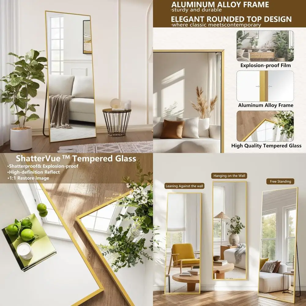

Full-Length Aluminum Framed Mirror 64x21, Freestanding or Wall-Mounted, Large Body Mirror for Home Use