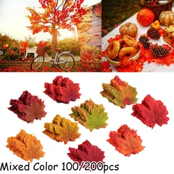 100/200Pcs Silk Simulation Maple Leaf Autumn Maple Leaf Fall Fake Silk Leaves Home Desk Decoration Craft Wedding Party Decor