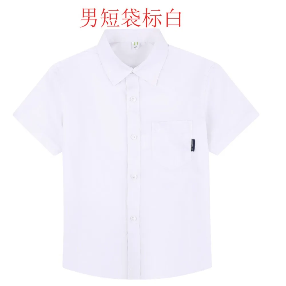 

Baopang Zai Summer Children's Short sleeved White Shirt Pure Cotton Student Performance Dress Boys' Shirt Trendy School Outdoor