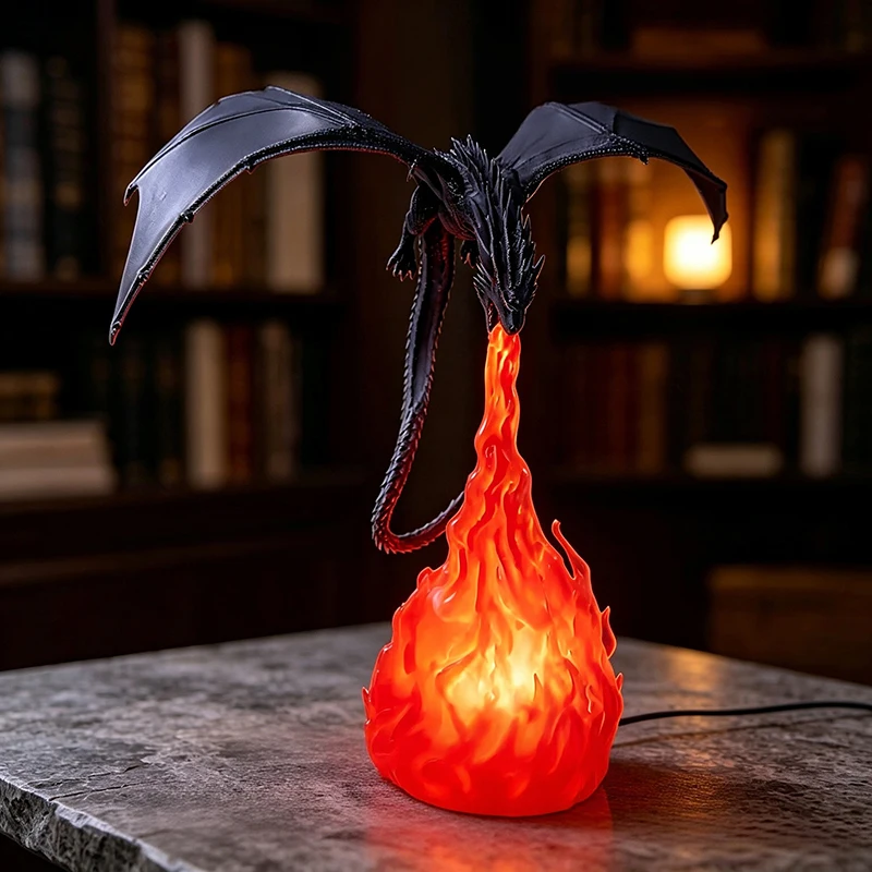 3D Kreative Druck-Drachenflammen-Lampe LED Tischlampe Nachttischlampe Modische Heimdekoration Ornament Beleuchtung Dekoration – Detail 5