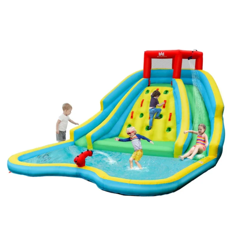 

Double Side Inflatable Water Slide Park with Climbing Wall for Outdoor Without Blower Easy to assemble For backyard gardens