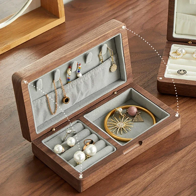 

Деревянная шкатулка для драгоценностей в стиле ретро, упаковка в скандинавском стиле, кольцо, ожерелье, браслет, органайзер для женщин и мужчин, витрина, подарочная шкатулка для драгоценностей из ореха