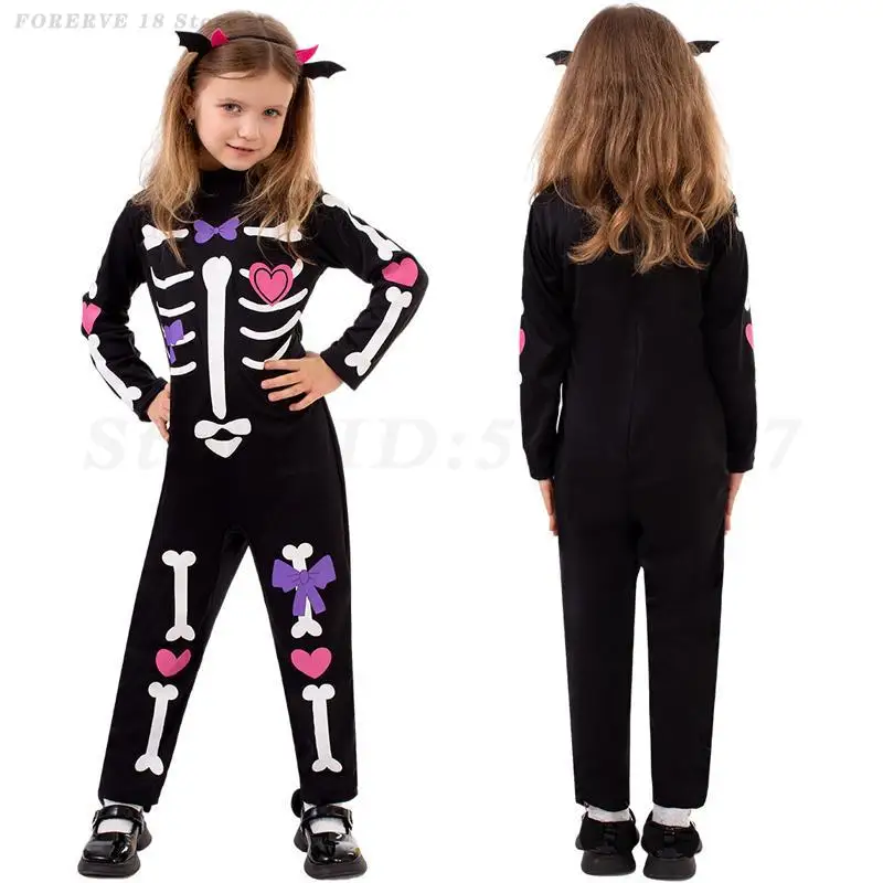 子供怖い吸血鬼ゾンビコスプレ衣装男の子女の子スケルトンジャンプスーツハロウィン子供のステージパフォーマンスファンシー服