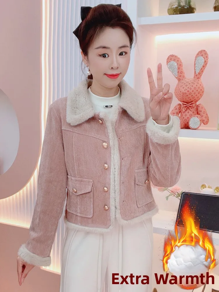 

Потрясающий женский короткий кардиган с длинными рукавами, не мнущийся, на флисовой подкладке, простой, элегантный, молодежный, зимняя верхняя одежда