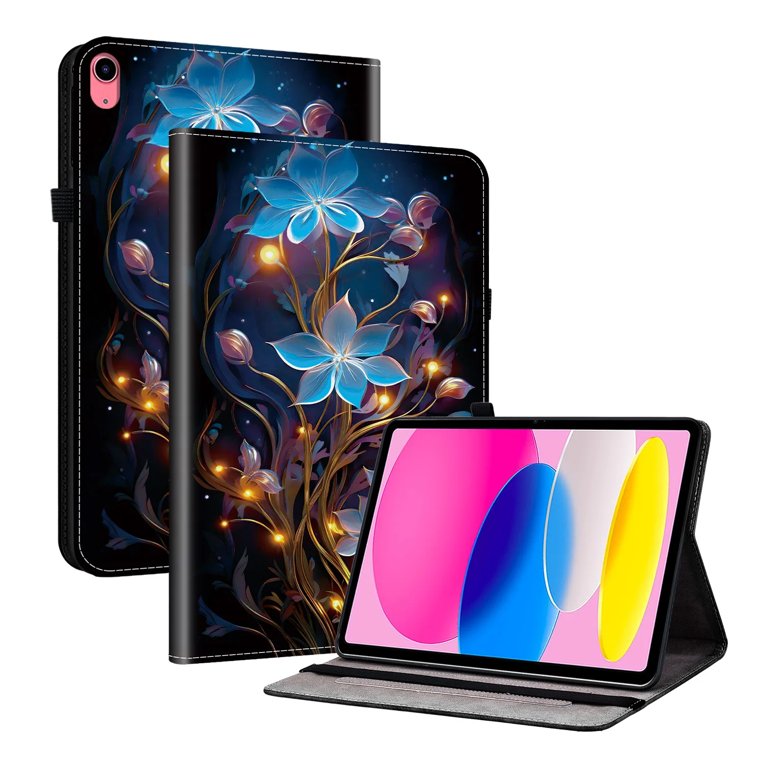

For iPad (2025) / 10.9 (2022) Leather Case Pattern Printed Stand Tablet Cover with Card Slots - Small Lantern Flower