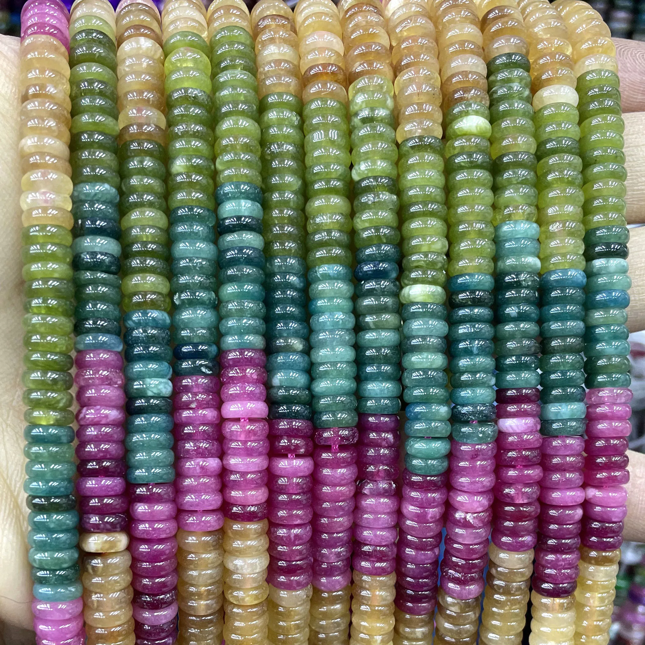 2X6MM Natural Stone Flat Rondelle Tourmaline Chalcedony Abacus Spacer Beads For Jewelry Making Diy Bracelet Necklace Accessories