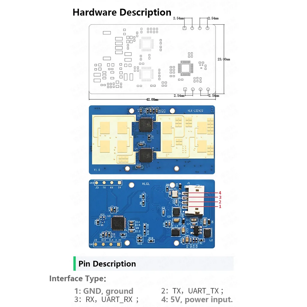 LD2423 24GHz FMCW Millimeter Wave Radar Motion Sensor Multi-Target Human Tracking Module 8m Distance UART Output For Smart Home