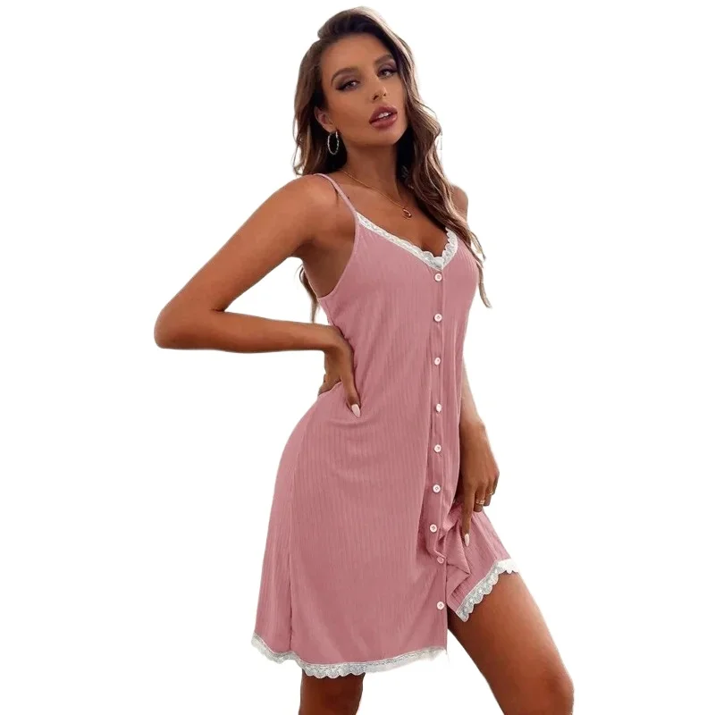 

Women's Nightgowns Lace Buttons Sexy Halter Dresses Sub Comfortable Casual Can Be Worn Outside The Nightgown Homewear