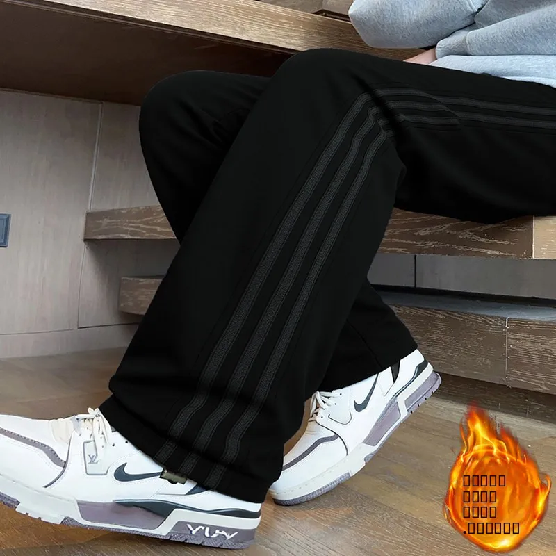 

2025 New Men's Fce Lined Thiened Casual Pants Winter Sweatpants American Sle Loose Straight Legged Trousers for Teens