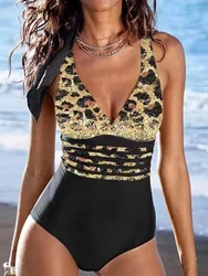 2026 V-neck Swimsuit Women One Piece Leopard Sexy Vintage Swimwear Female Bodysuit Bathers Bathing Swimming Swim Suit Beachwear