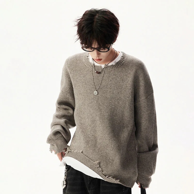 WTHT Trendy Men's Spliced Fake Two-pieve Do Old Design T-shirts Fashion Round Collar Long Sleeves Tops Male 2025 Autumn 2A2192