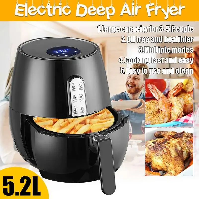 220V 5.2L Health Fryer Cooker Smart Touch LCD Deep fryer Pizza Oil Free Deep Fryer Multi Function Smart Fryer for French Fries