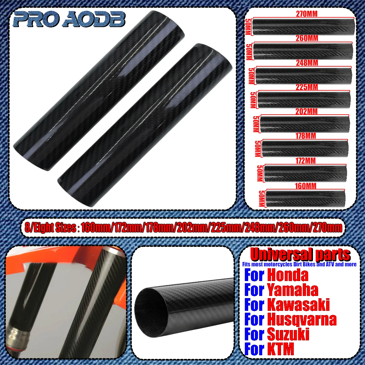 

160MM-270MM Carbon Fiber Adjustable Front Fork Shock Guard Protector For KTM EXC EXCF SX SXF XCW XCF 125 250 300 350 450 500 530