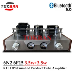 Tokban 6n2 6p15 Vacuum Tube Amplifier Diy Kit 2.0 Tube Amp 3.5w*2 High Power Bluetooth 5.0 Aux FM Vu Meter HIFI Amplifier Audio