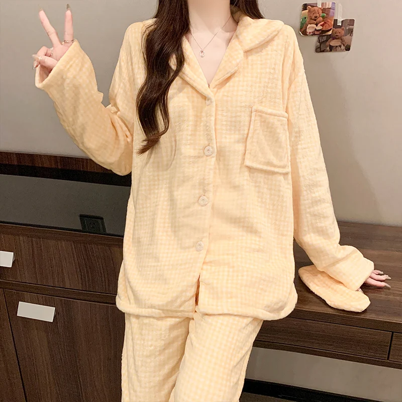 

Pajama Sets Big Size Women Microfiber Double Layer Festival Warm Female Comfortable Soft Thick Cozy Thermal Fall Winter Sleep OL