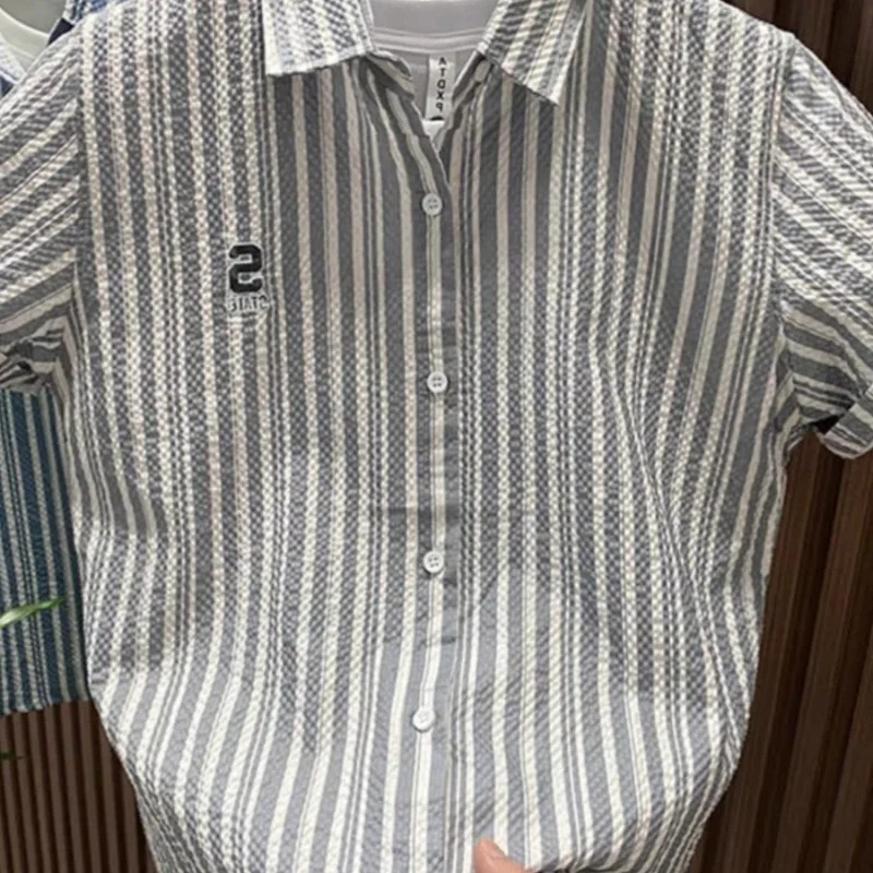 Men's Casual Striped Short Sleeve Button Down Shirt Cotton Turn Down Collar Summer Daily Wear Lightweight Breathable Shirt
