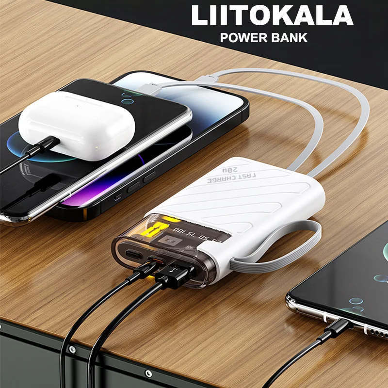 LiitoKala Power Bank 1000mAh przenośna ładowarka 22.5W ze składanym złączem USB-C zapasowa bateria do iPhone 15/Samsung S22