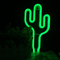 Green tropical cactus neon light, USB or battery powered, home office room and summer holiday party atmosphere decoration light