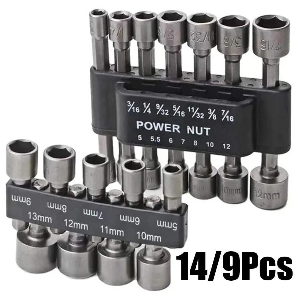 14PCS/9PCS Allen Bit Hex Socket Sleeve Set Nut Driver Bit Set Durability Driver Screwdriver Set Pneumatic Bits Insert Tool Set