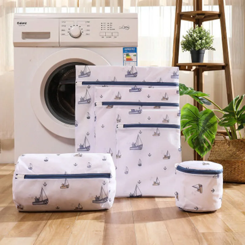 Sailing Pattern Laundry Bag For Washing Machine Protecing Clothes Bras Exquisite Printing Home Classified Washing Bags