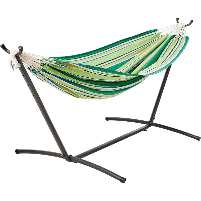 Double Hammock with 9-Foot Space Saving Steel Stand and Carrying Case, 450 lb Capacity, Vigor Green, 110x47x43 inches