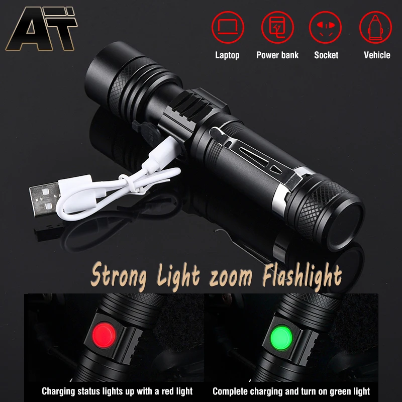 

High Power LED Flashlight Hunting White Scout Light Telescopic Zoom Emergency Spotlight With USB Rechargeable Outdoor Camping