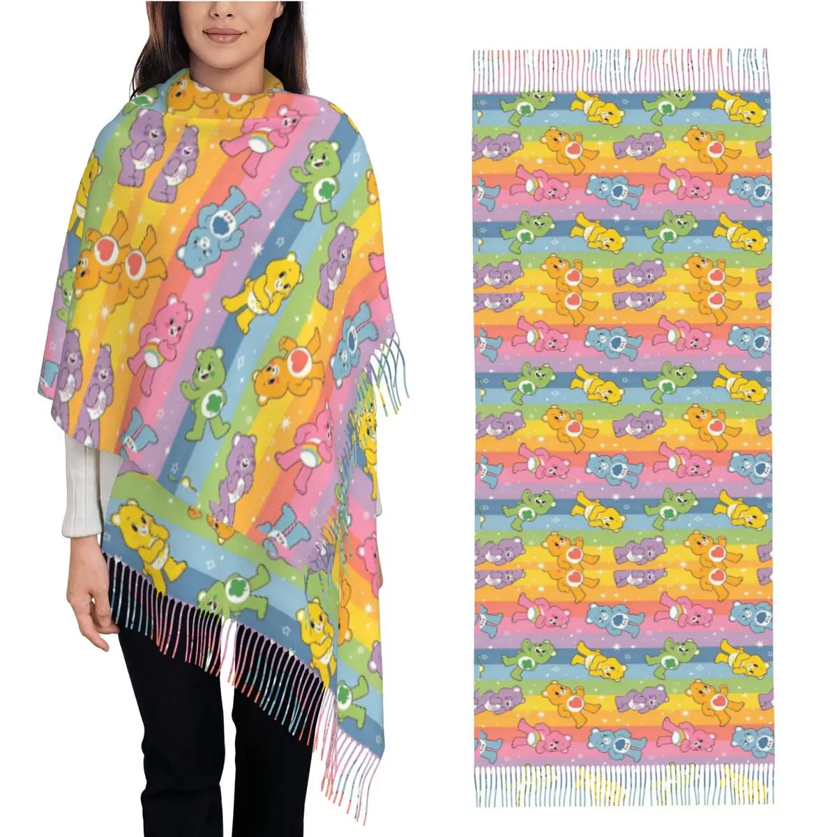 น่ารักการ์ตูน Care Bears ผ้าพันคอยาวพู่ WARM Soft Shawl Wraps Unisex CUSTOM ผ้าพันคอฤดูหนาวยอดนิยม Foulard