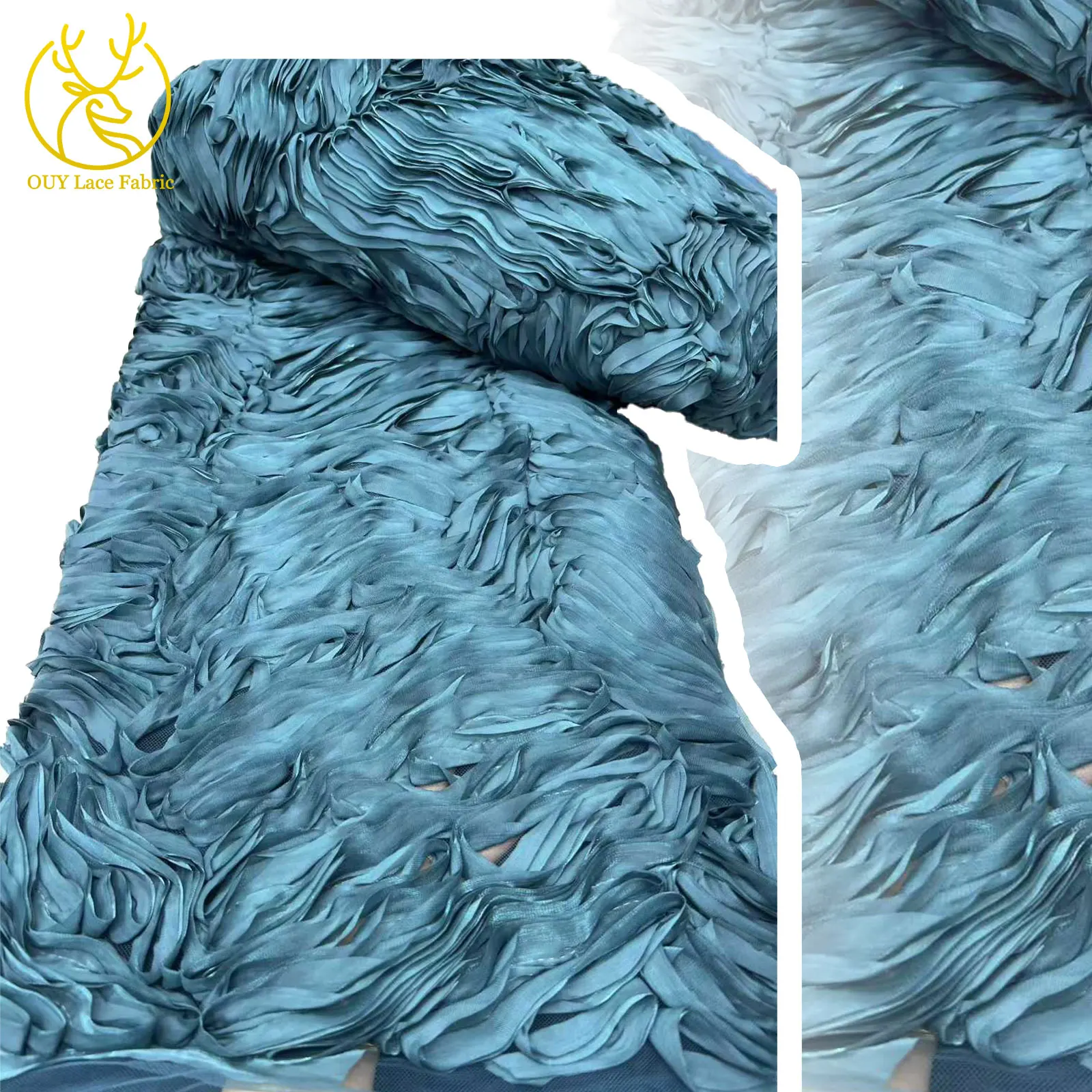 

Sea Blue Luxury 3D Floral Wave Lace Fabric New Nigerian African Wedding Lace Fabric Suitable for Women's Wedding Party Dresses
