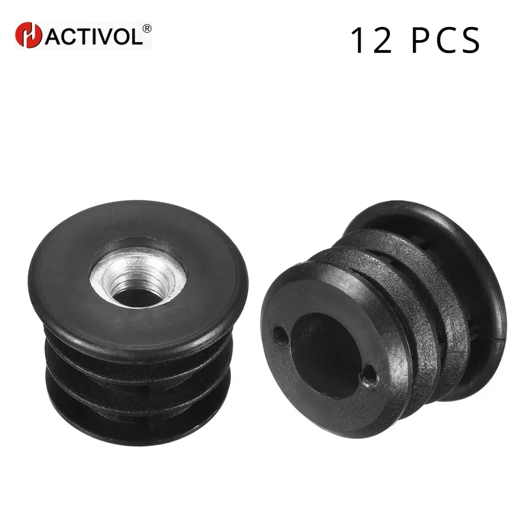 

12Pcs Plastic Threaded Tube Inserts with M8 Thread, Adjustable Round Black Plastic Plug Caster Insert Chair End Caps Leg Plug