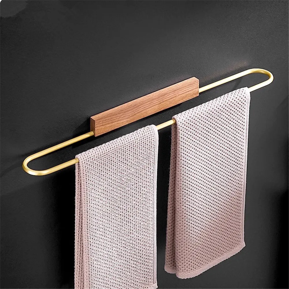 

Aluminium Wood Brushed Gold Towel Rod Wall-Mounted Bathroom Towel Hanger Classic Towel Holder Towel Ring Towel Rail Towel Bar