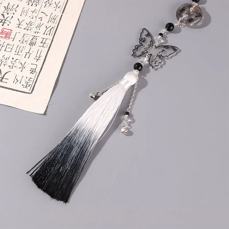 Chinese Style Glazed Bead Butterfly Pendant Long Ombre Tassel Waist Fob For Hanfu Horse Face Skirt Warring States Robe Accessory