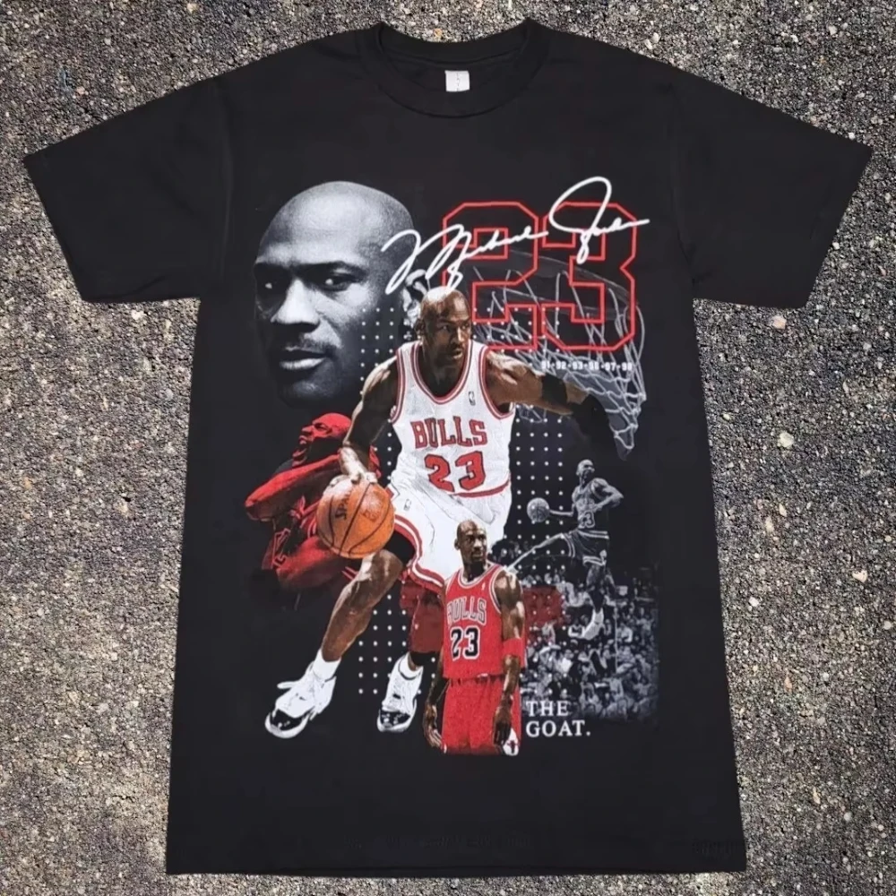 Michael Jordan The GOAT T-shirt Bulls 23 Portrait Print Unisex Oversized Cotton Short Sleeve Basketball Fan Tee Casual Tops