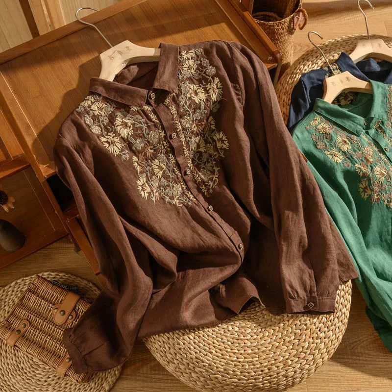 

Женские облегающие длинные брюки-карго с вышивкой в стиле ретро, хлопково-льняные брюки-карго с одним хвостом, модные для поездок на работу Ne