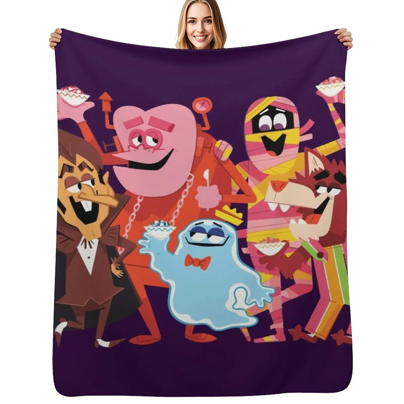 Manta de Peluche con Diseño de Criaturas de Cereales, Suave y Acogedora para Sofá