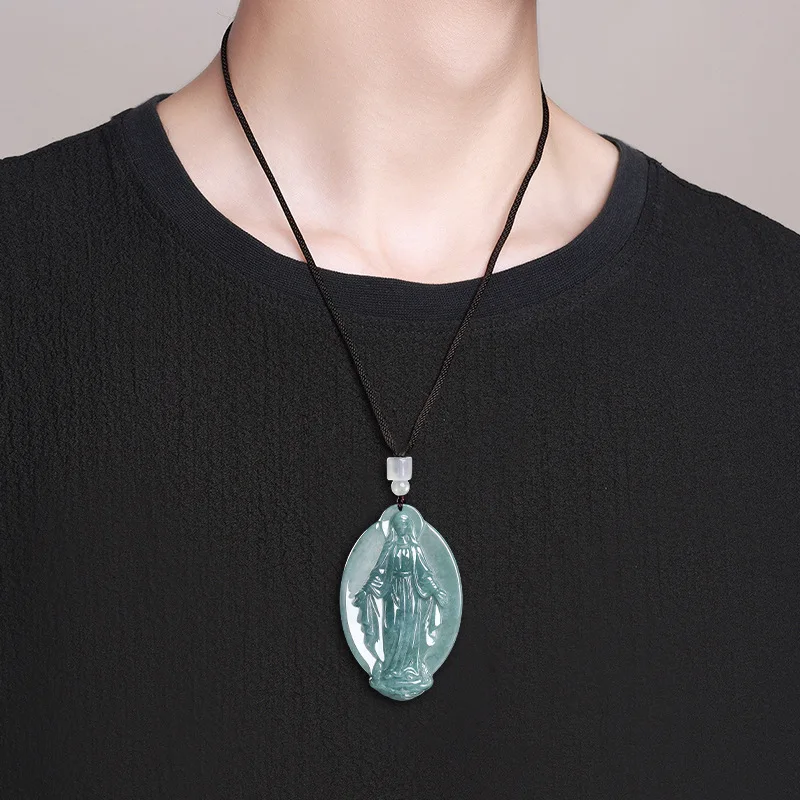 Natural A-grade Jadeite Blue Water Maria Pendant Ice Seed Jade Necklace Unisex Authentic Jewelry For Women's Gifts Drop Shipping