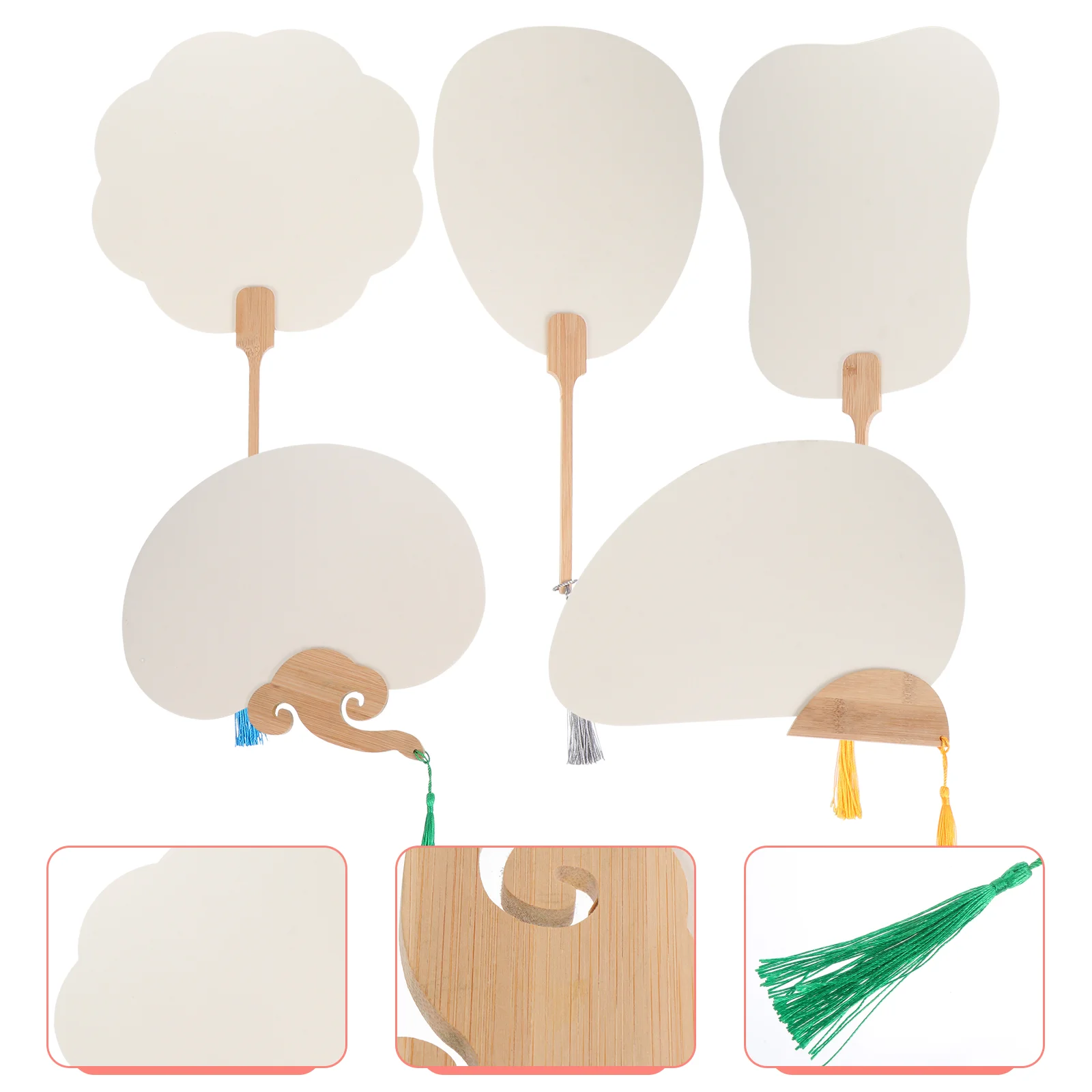 5 Pcs Uchiwa Fan Making Blank Painting Hand Red Chinese Round Fans Handle DIY Light Brown Funny Graffiti Kids Child