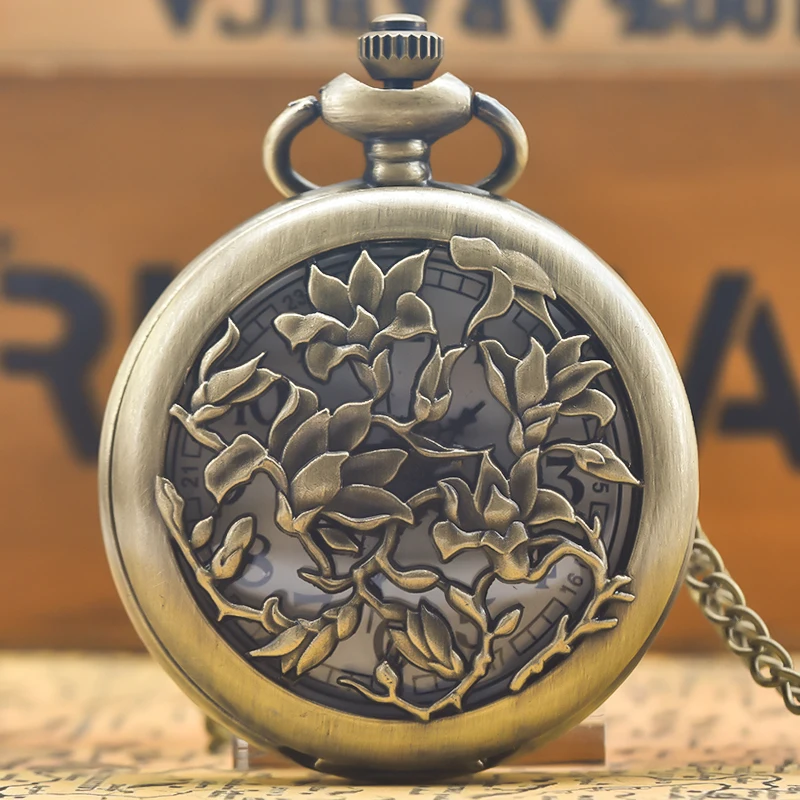 Retro Charm Neutral Fashion Flower Hollow Carving Quartz Pocket Watch Steampunk Men's and Women's Necklace Pendant Gift