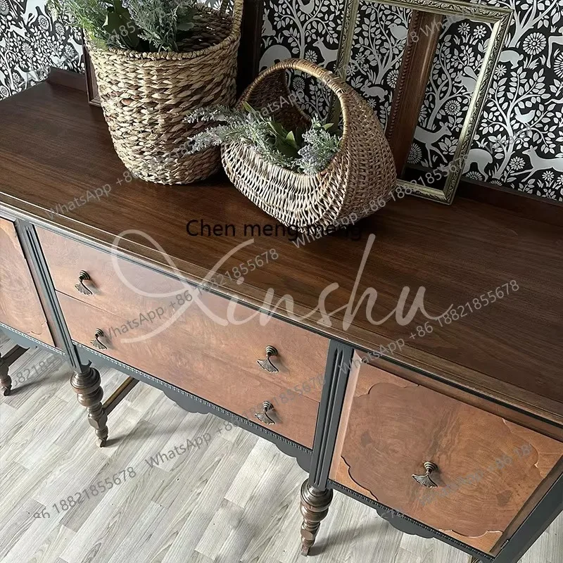 

RR American retro solid wood dining side cabinet living room decoration antique small apartment storage