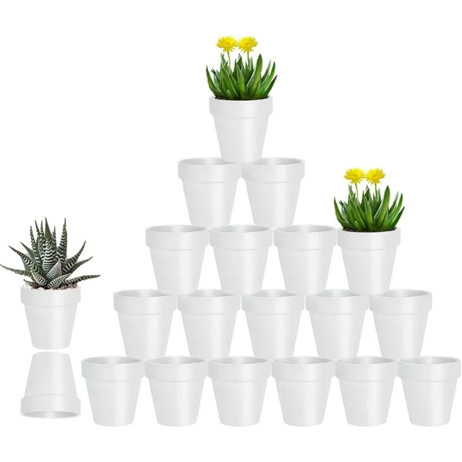 

3 Inch White Terra Cotta Terracotta Pots with Drainage 20 Pack Clay Flowerpots Succulent Nursery Planter Great for Plants Craft