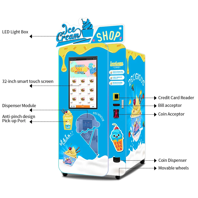 Haloo Vending Machine Supplier Ice Cream Vending Machine Design logo on the Machine Touch Screen Bill Coin and Card Reader