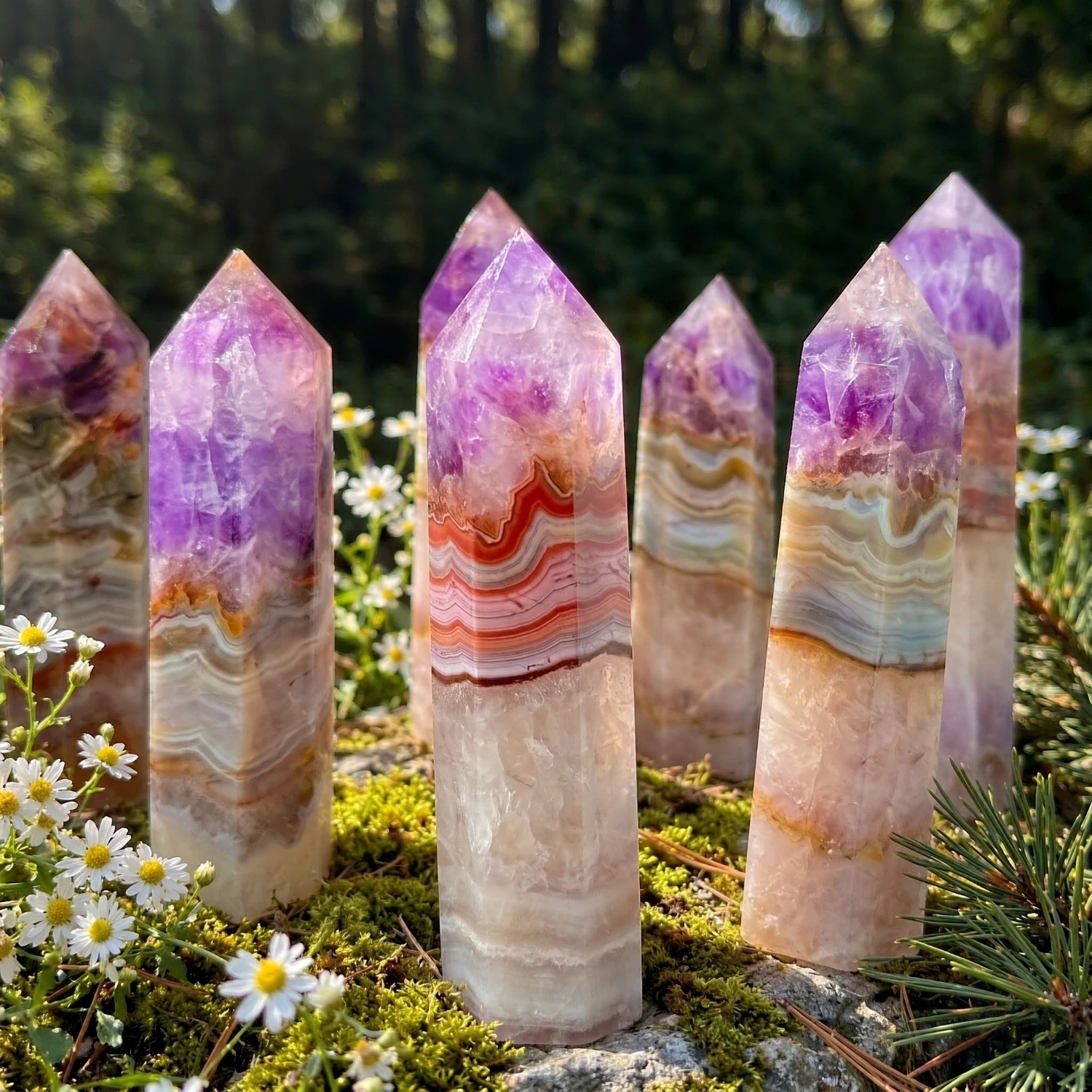 2.76-3.15in Amethyst Lace Agate Crystal Tower, Hand Polished Semi Precious Stone Column, Tabletop Home Decor Collectible Craft Ornament