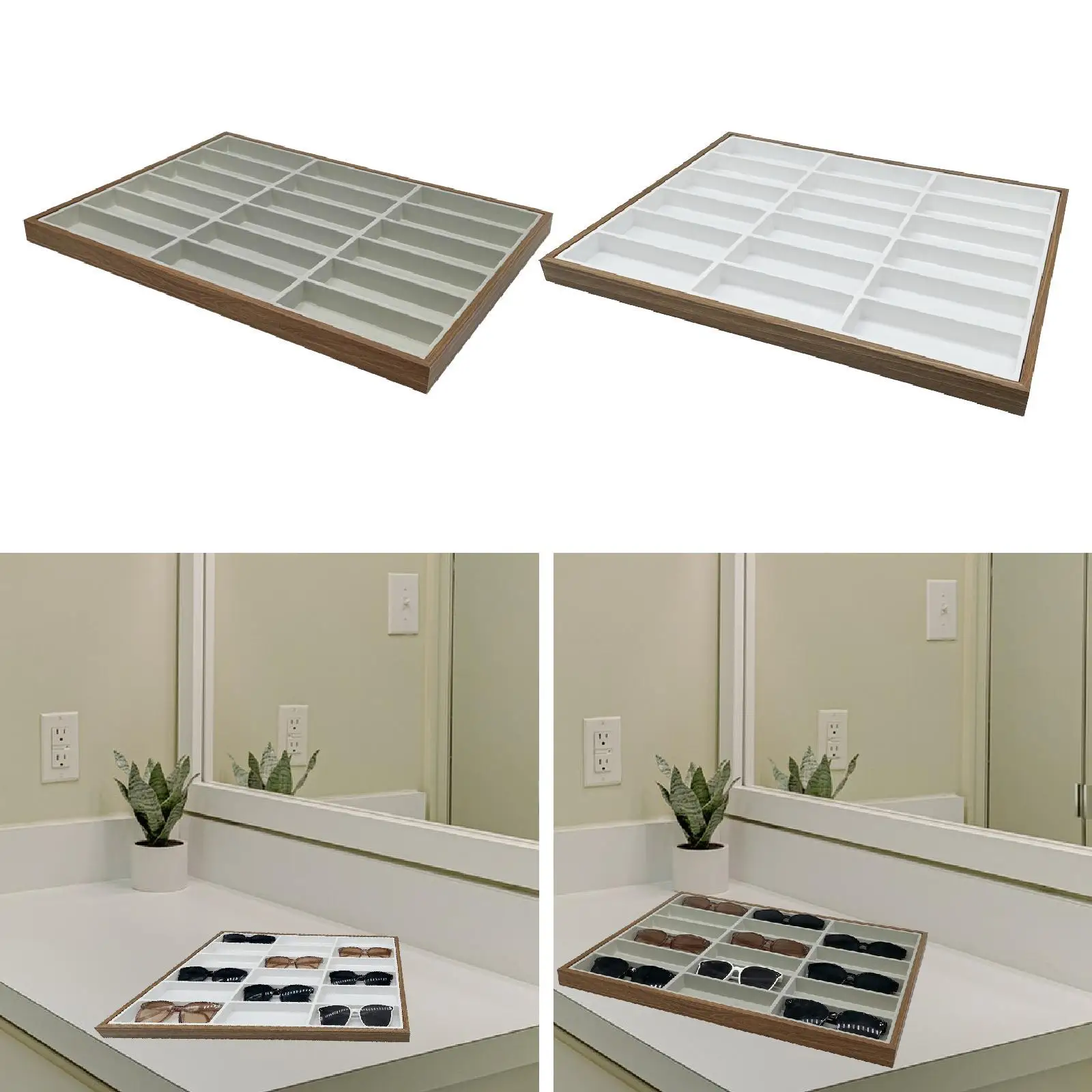 

Sunglass Organizer Tray 18 Grids for Women Men Wood Jewelry Collection Glasses Holder for Home Closet Showcase Store Travel