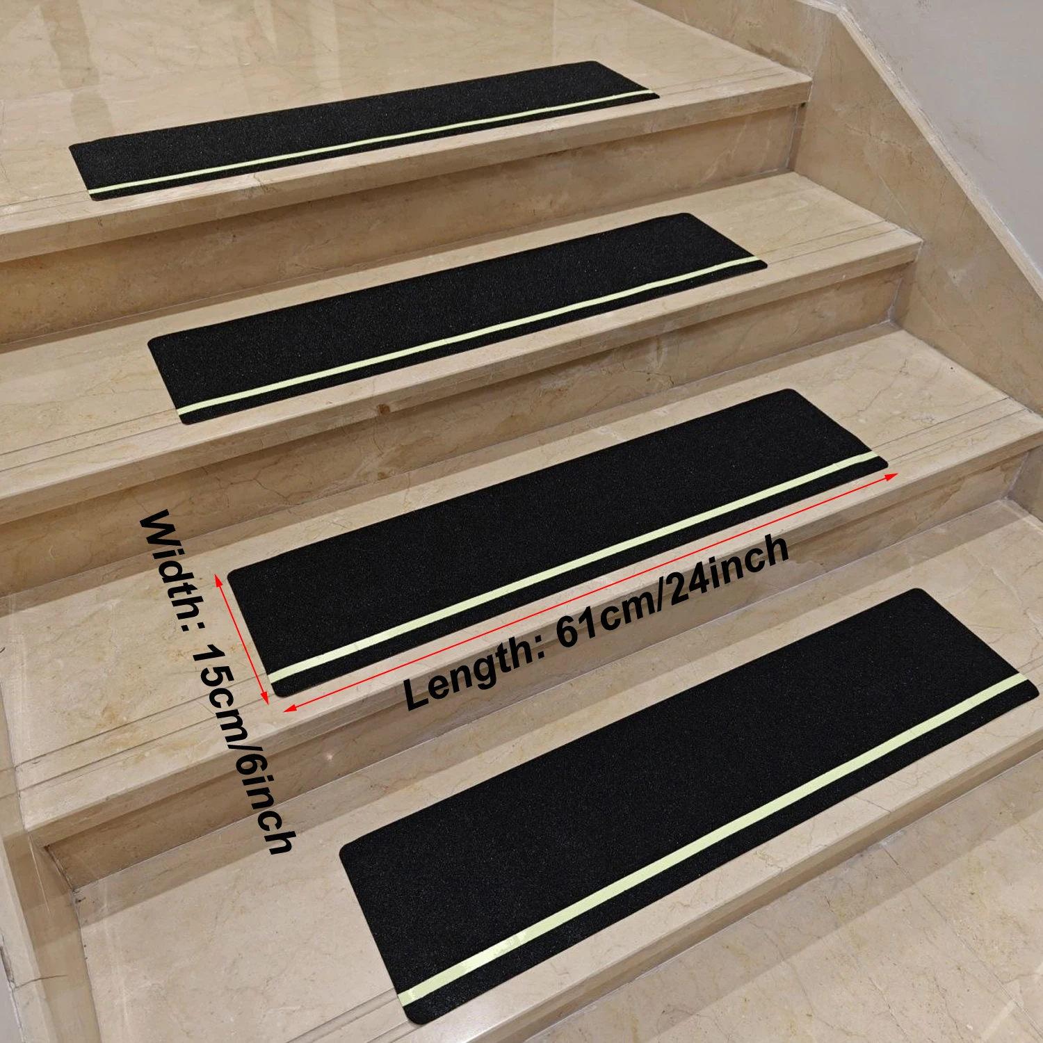 8Pcs Anti Slip Tape with Glow in the Dark, 6inch x 24inch Non Slipe Self-Adhesive Safety Step Pads for Indoor Outdoor Stairs