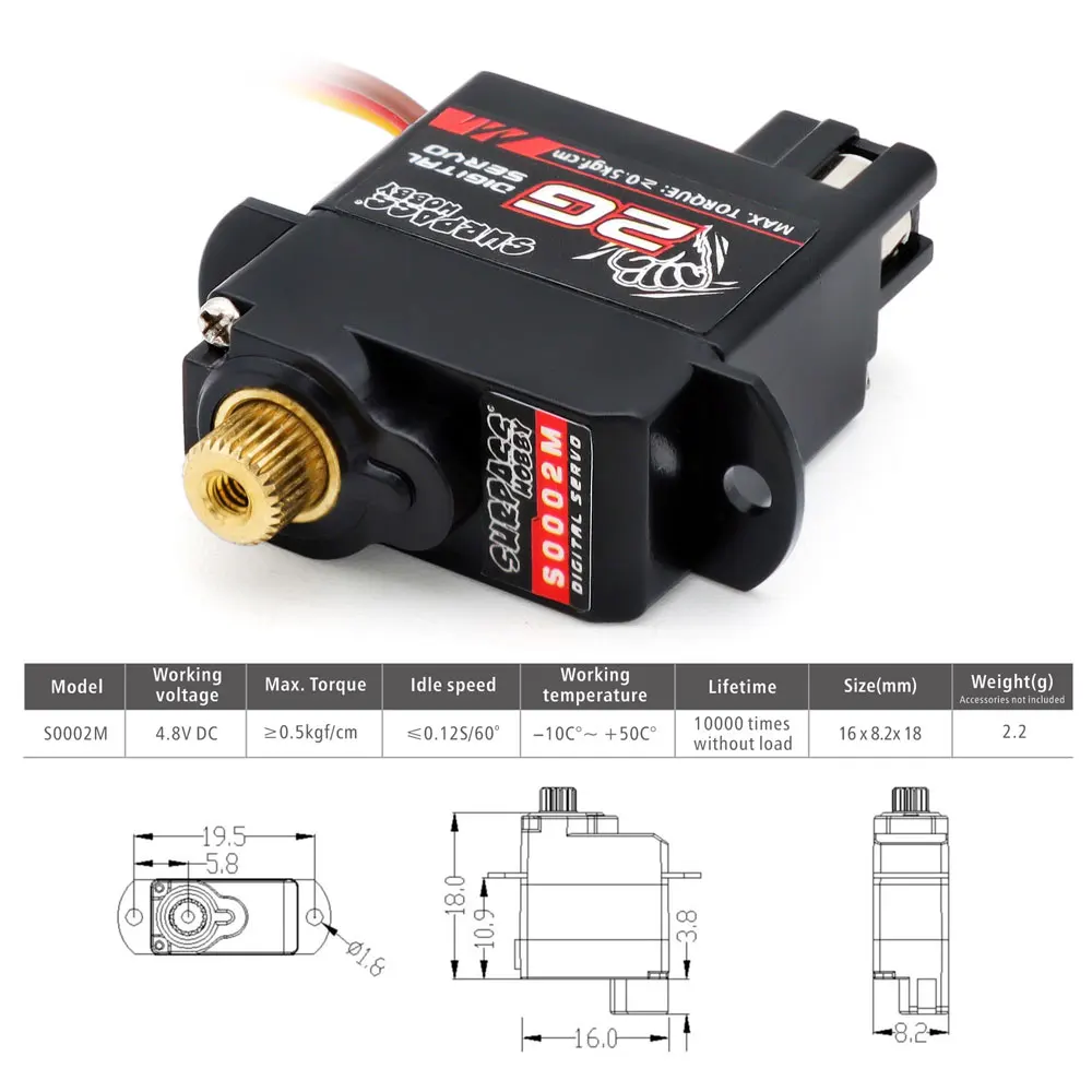 SURPASS HOBBY-Metal Tooth Digital Steering Gear, Servo para RC Drone Avião Carro Barco Robô Modelo Acessórios, S0002M, 2g