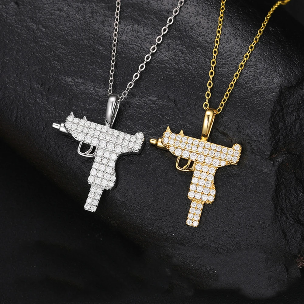 Imagem -04 - Gun Shape Moissanite Colares para Mulheres S925 Pingente de Prata Homens Hip Hop Jóias Passe Diamantes Tester com Gra