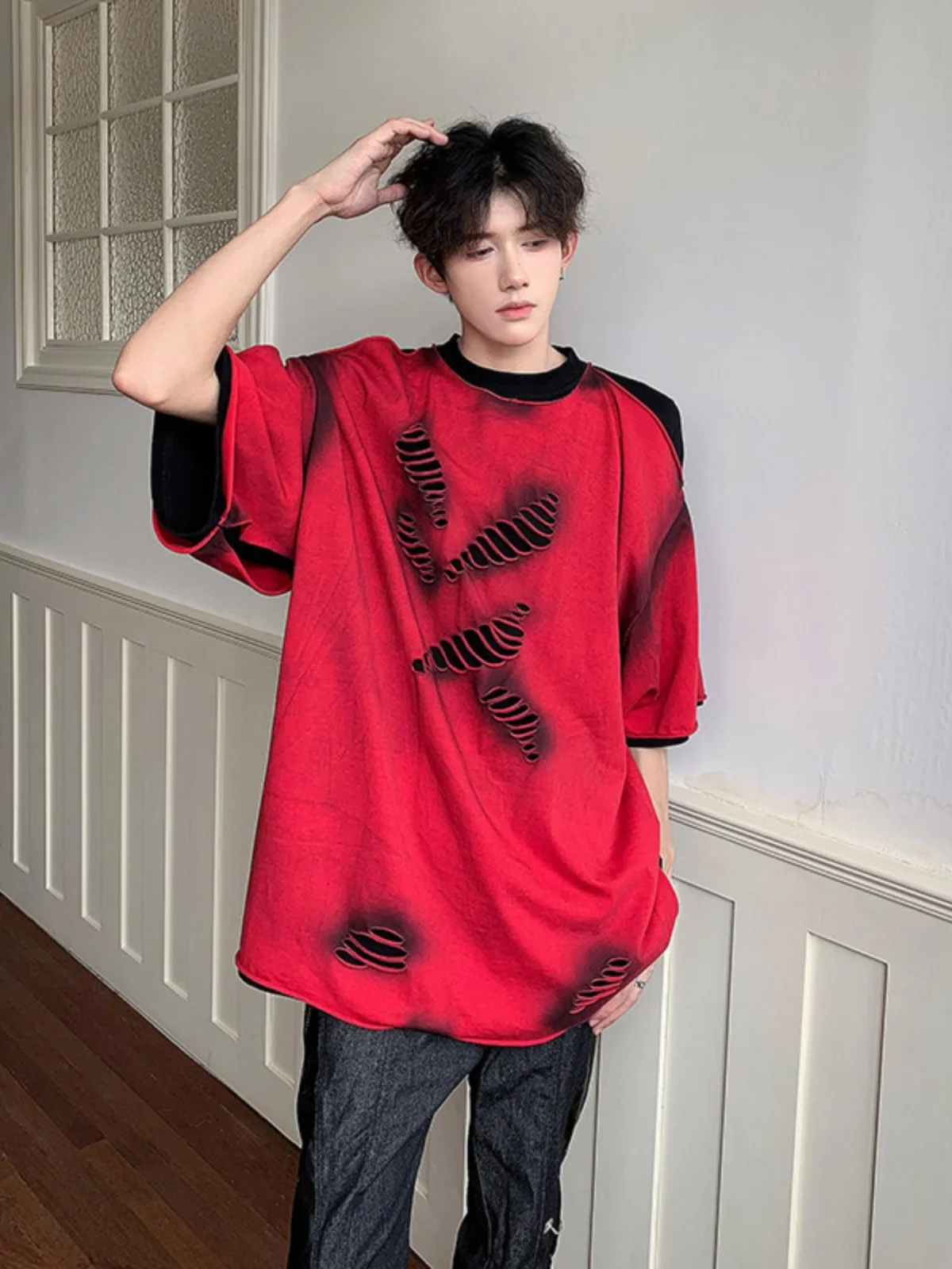 

Мужская летняя футболка с уникальным дизайном, легкая, дышащая, повседневная, с эффектом пэчворк...