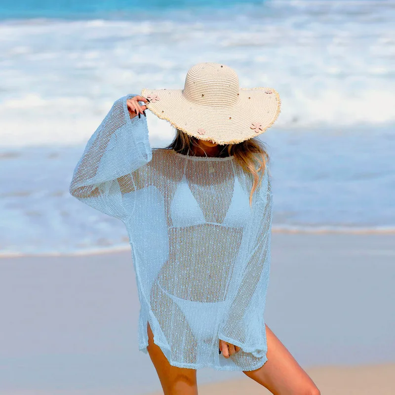 Hollow Out Sparkling Woven Beach Dress with Snowflake Accents 2026 European American Style Sun Protection Cover Up One Shoulder