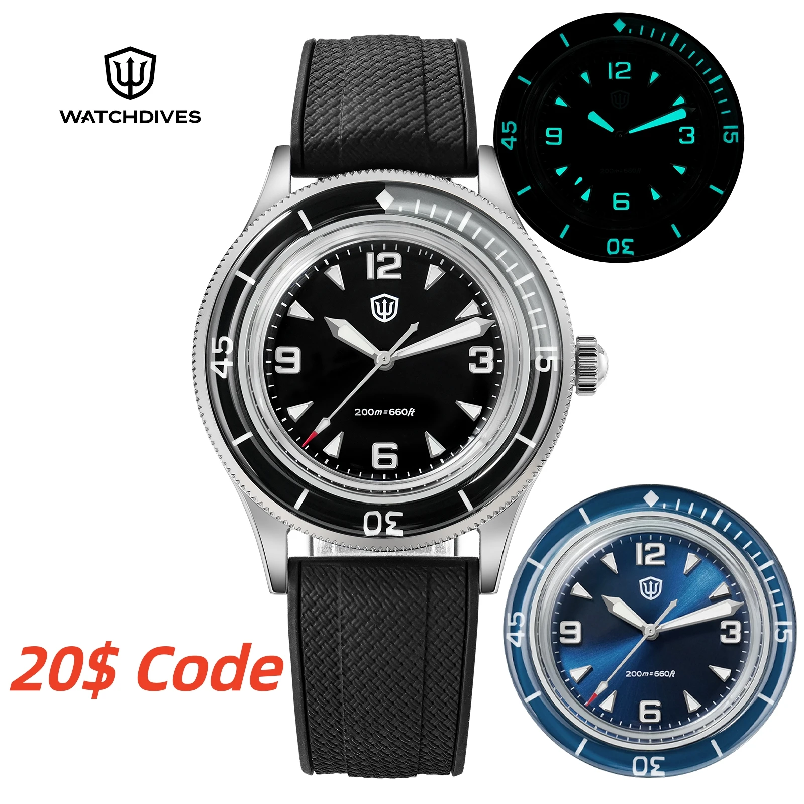 Watchdives WD50Q 38mm montre en acier inoxydable VH31 balayage secondes mouvement à Quartz hommes montres bulle saphir lumineux étanche