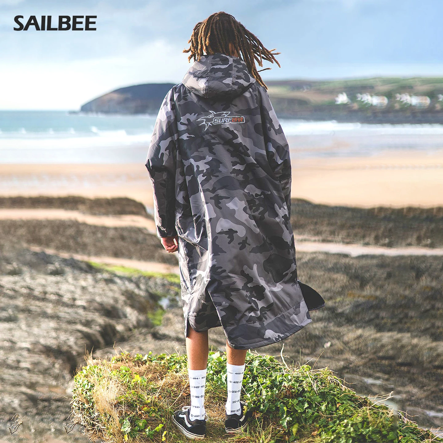 Waterproof Surf Changing Robe Outdoor Coat Lamb Wool Jacket Hooded Cloak Beach Surfing Pool Lining Anorak Raincoat Unisex Bath